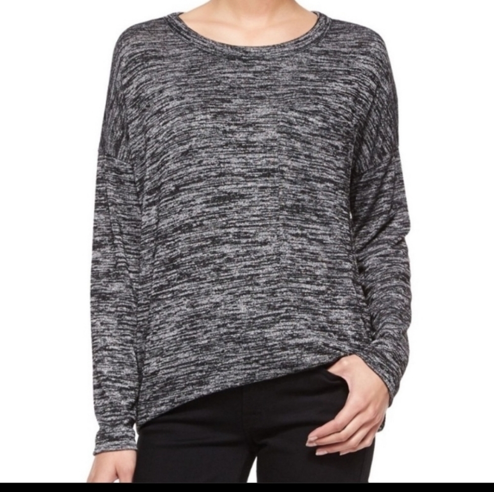 𝅺RAG & Bone Giada long sleeve slub Knit Tee black/heather gray, size SP
